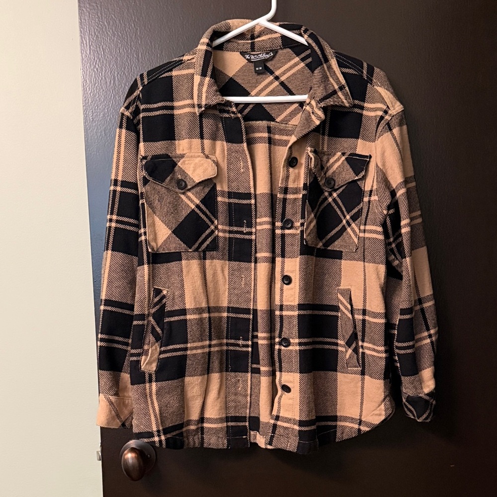 BC Clothing Brand Plaid Black and Camel/Tan Utility Jacket.